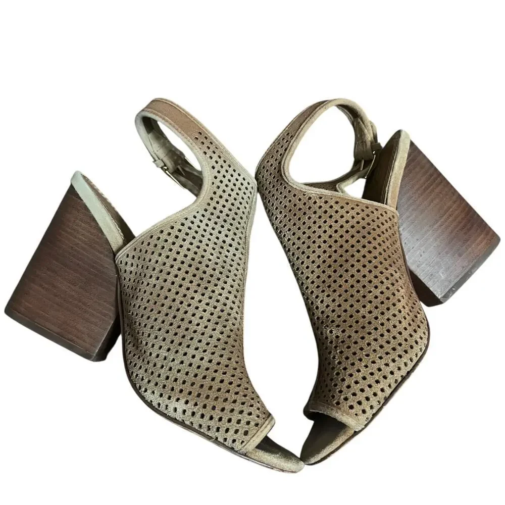 Tory Burch Brown Camel Perforated Suede Heels Size 9.5